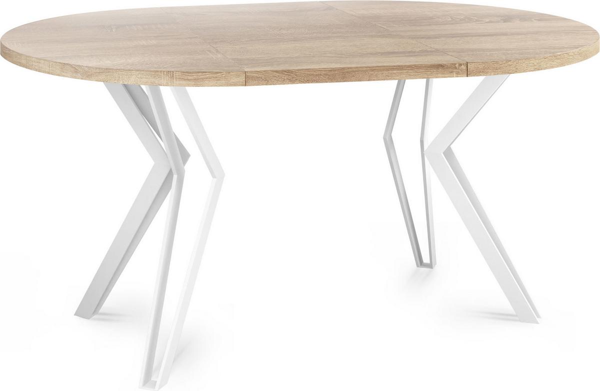 ESSTISCH Austin runder ausziehbarer, Sonoma Eiche 120-200/100/76 cm - Weiß/Sonoma Eiche, Holzwerkstoff/Metall (120/200/76cm) - WFL GROUP