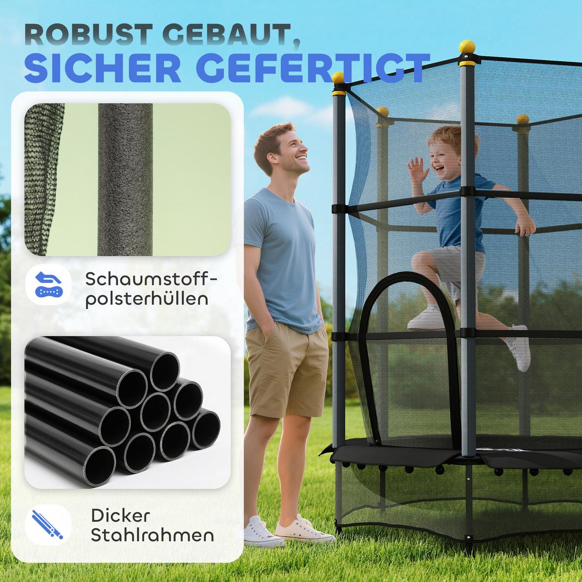 KINDERTRAMPOLIN - Schwarz, Kunststoff/Metall (140/140cm) - HOMCOM