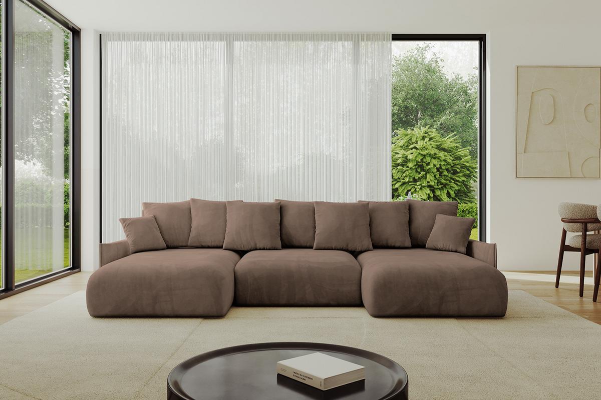 WOHNLANDSCHAFT mit Schlaffunktion und Bettkasten ONESK-U-v1 317x177x72 Braun Velours - Braun, Holzwerkstoff/Kunststoff (317/72/177cm) - ALTDECOR