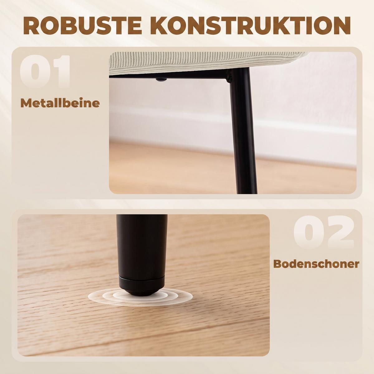 ESSZIMMERSTUHL 2er Set Cord 100 Polyester Cremeweiß - Creme/Schwarz, Textil/Metall (58/81.5/59.5cm) - HOMCOM