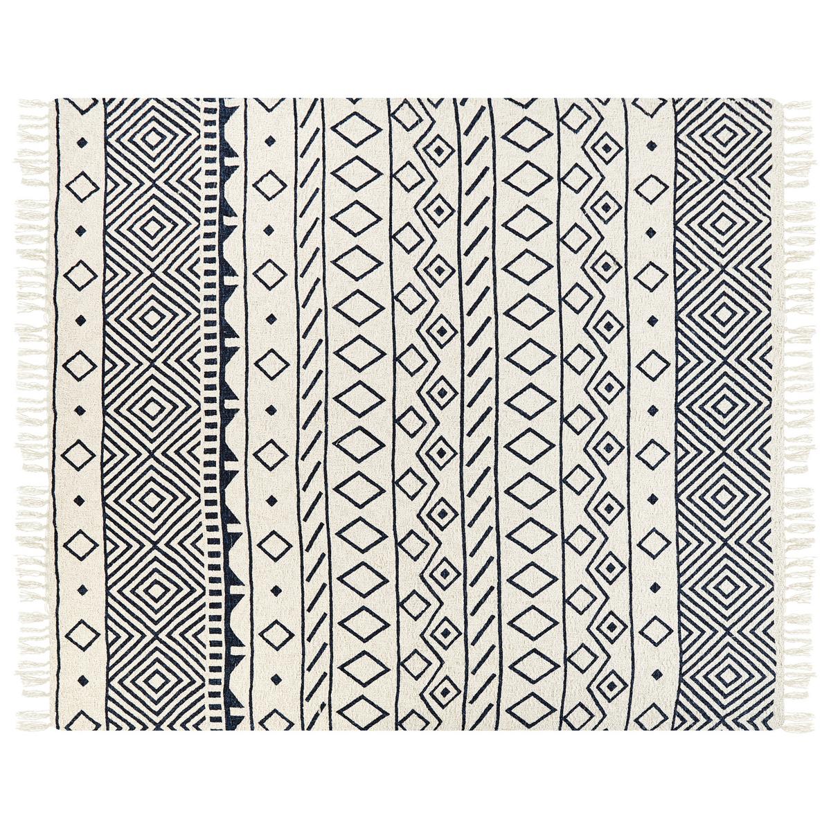 KUSCHELDECKE Baumwolle 200/220 cm Beige Najuy - Blau/Beige, Textil (200/220cm) - Beliani