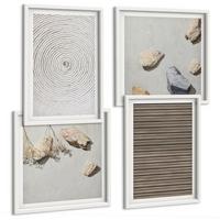 BILDER SET 4er Set - 50x50 cm & 40x60 cm Weißer Rahmen - Natürliche Texturen Holz Steine - Weiß, Kunststoff (50/50cm) - TULUP