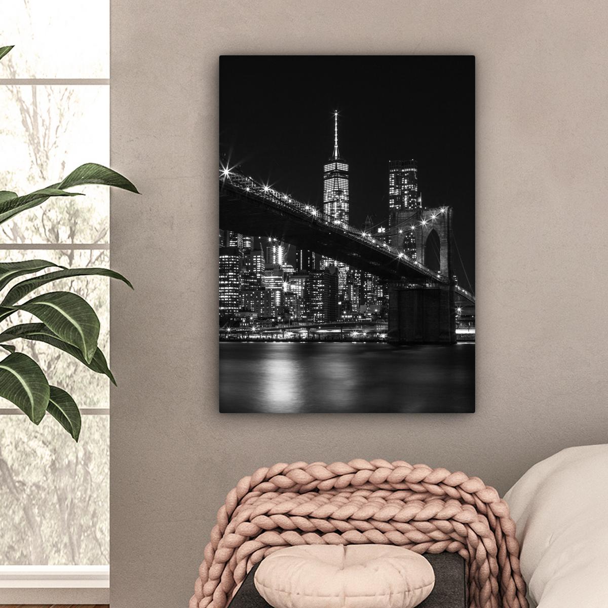 LEINWANDBILD New York - Brooklyn - Brücke Wandbild Wohnzimmer 60x80 cm - Schwarz, Textil (60/80cm) - MuchoWow