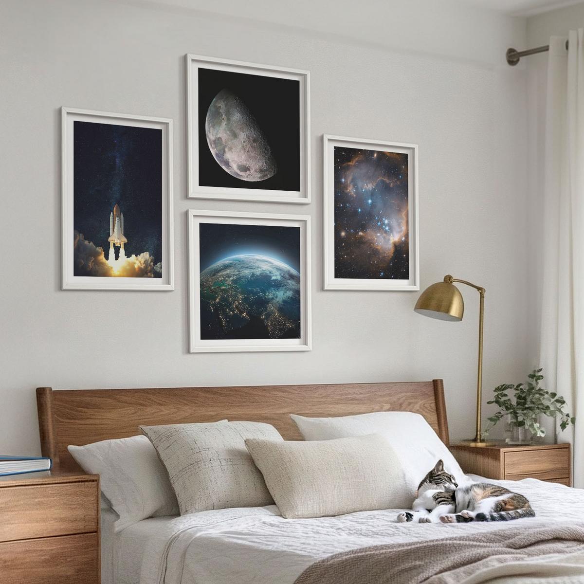 BILDER SET 4er Set - 50x50 cm & 40x60 cm Weißer Rahmen - Weltraum Erde Rakete Galaxie - Weiß, Kunststoff (50/50cm) - TULUP