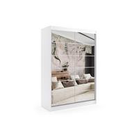 KLEIDERSCHRANK mit Spiegel-Schiebetüren und Aluminium-Leisten - FLORA - 150 cm Weiß - Weiß, Holzwerkstoff (150/216/61cm) - ALTDECOR