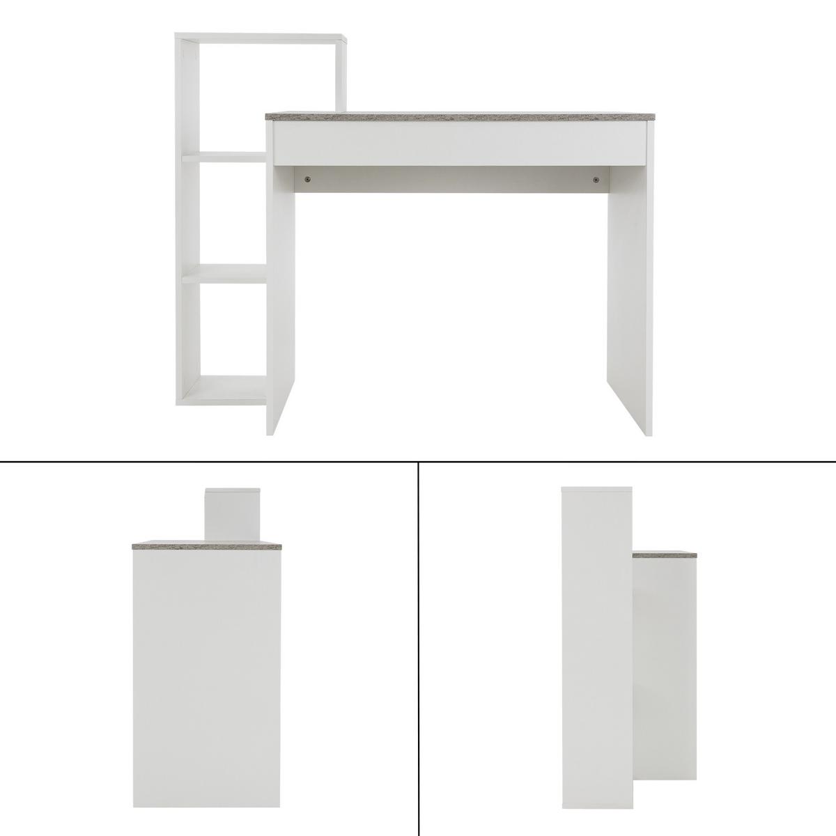SCHREIBTISCH mit Regal 110x72x40 cm Weiß/Beton-Optik - Grau, Holzwerkstoff (110/40/91cm) - ML-DESIGN