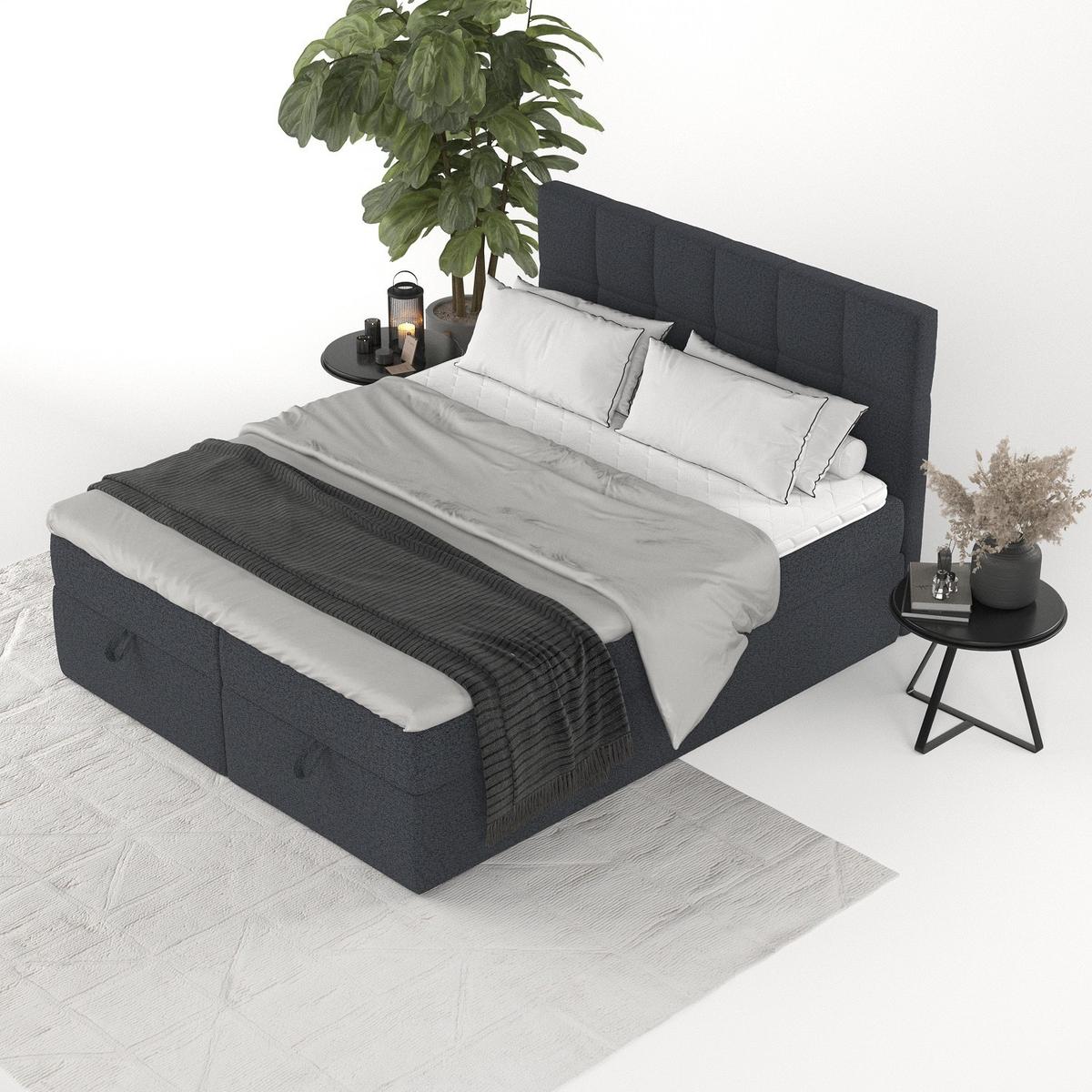 BOXBETT Savio 140/200 cm Anthrazit im Riva Stoff - Anthrazit/Schwarz, Holz/Holzwerkstoff (140/200cm) - AltaBeds