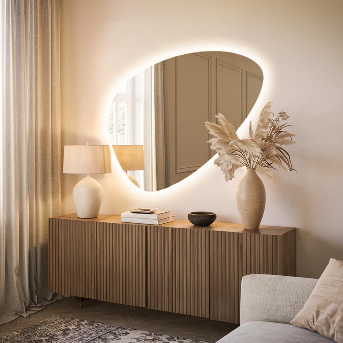 LED SPIEGEL 57x80 cm asymmetrisch 3000K - Gelb, Glas (57/80/0.4cm) - TULUP