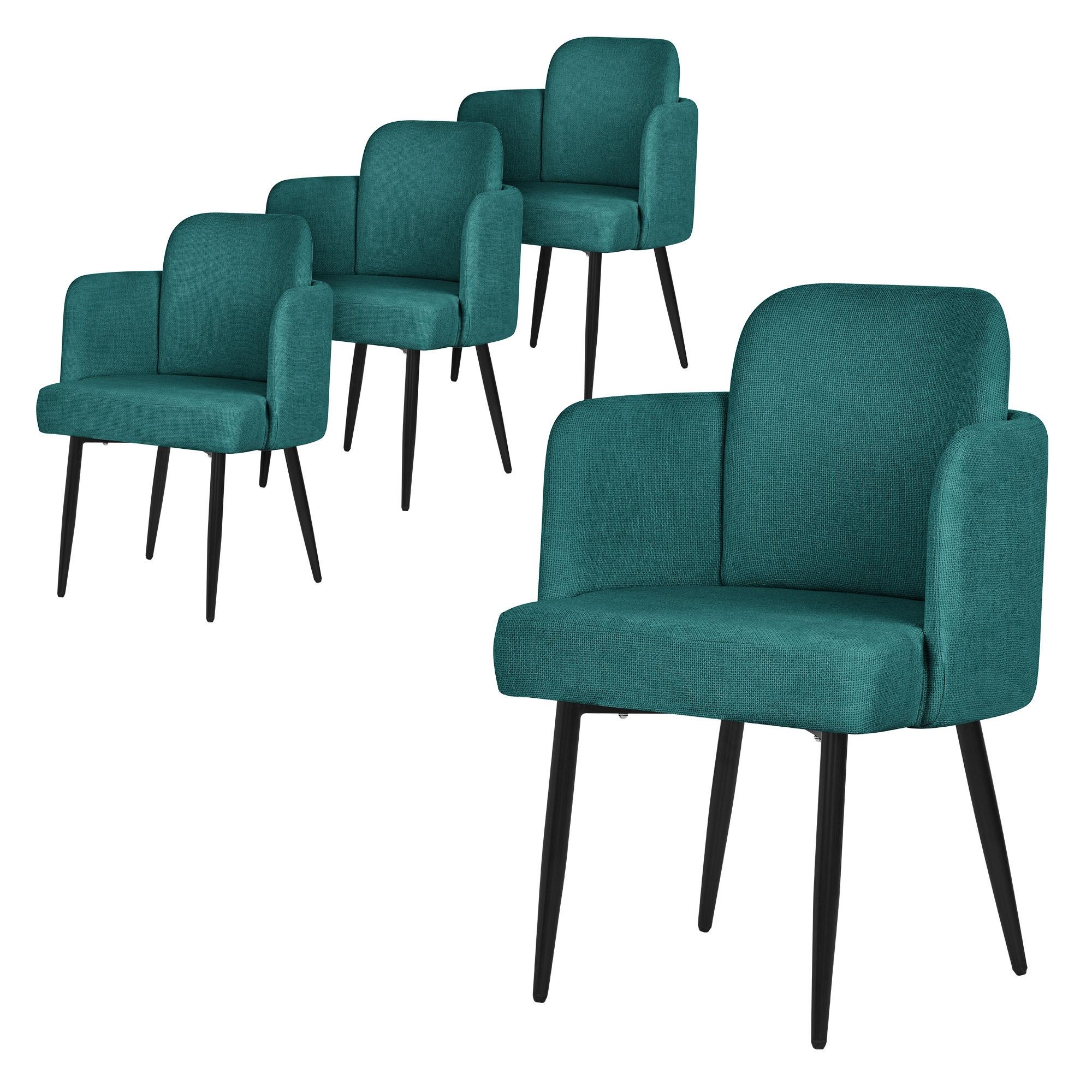 ESSZIMMERSTÜHLE 4er Set Petrol mit Stoffbezug Rattan Optik - Petrol/Schwarz, Textil/Metall (59/86/59cm) - ML-DESIGN