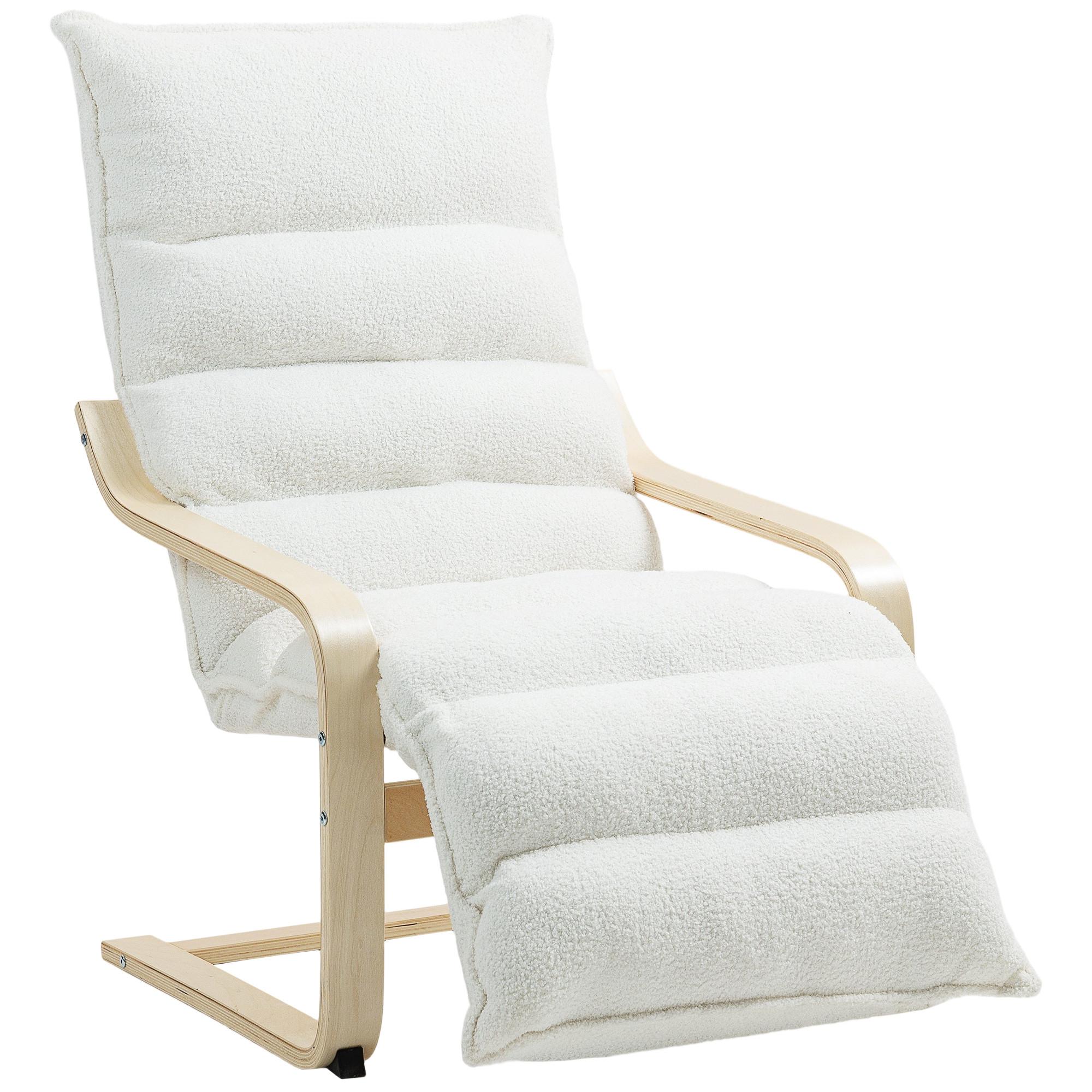 RELAXSSESSEL Sessel mit Verstellbar Fußteil, Armlehne für Wohnzimmer, Weiß - Weiß, Kunststoff (67/105/114cm) - HOMCOM