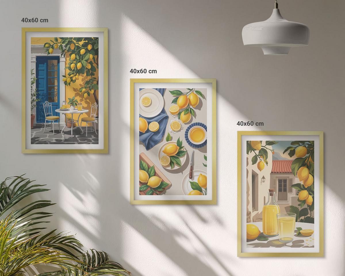 BILDER SET 3er Set - 40x60 cm Goldrahmen - Zitronengarten mit Getränken - Goldfarben, Kunststoff (40/60cm) - TULUP