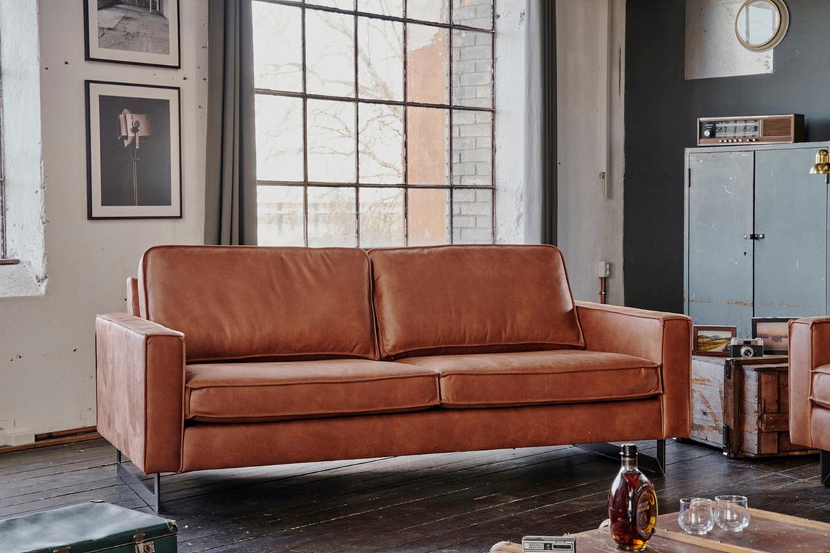 SOFA VILNIUS Braun Lederfaserstoff - Schwarz/Braun, Leder/Metall (166/85/99cm) - KAWOLA