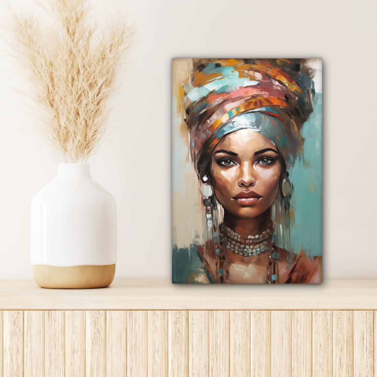 LEINWANDBILD Frau - Kunst - Schmuck - Porträt Deko Wohnzimmer 20x30 cm - Blaugrau, Textil (20/30cm) - MuchoWow