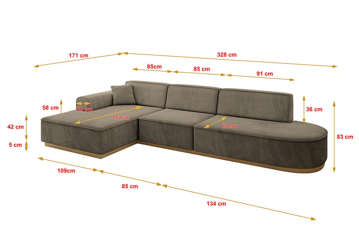 ECKSOFA Ottomane Links IREA-L2-v2 - 328x171x83 cm Braun - Braun, Holzwerkstoff/Textil (328/171cm) - ALTDECOR