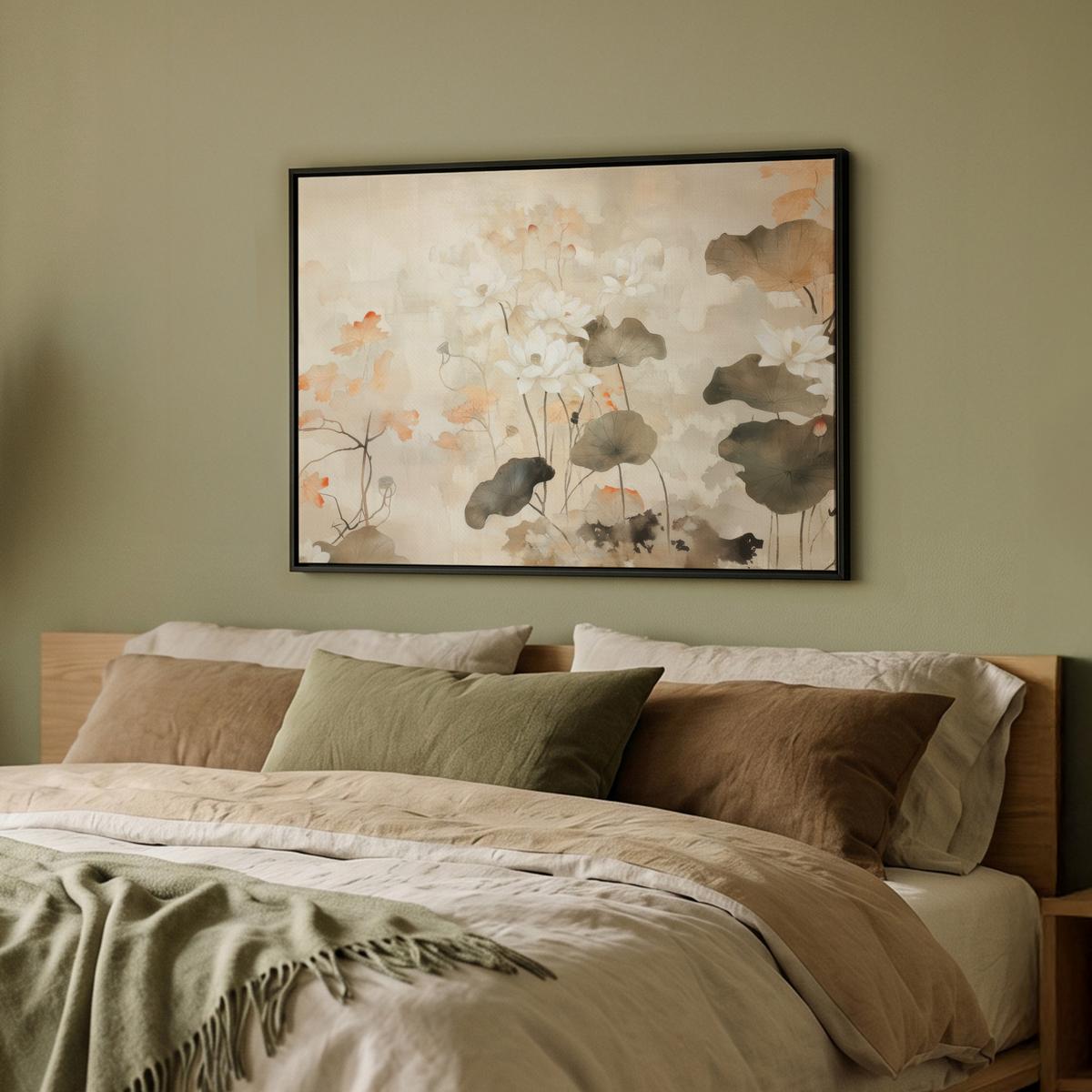 LEINWAND Bilder mit Rahmen - Blumen - Japandi - Wabi sabi - 70x50 - Sandfarben, Textil (70/50cm) - MuchoWow