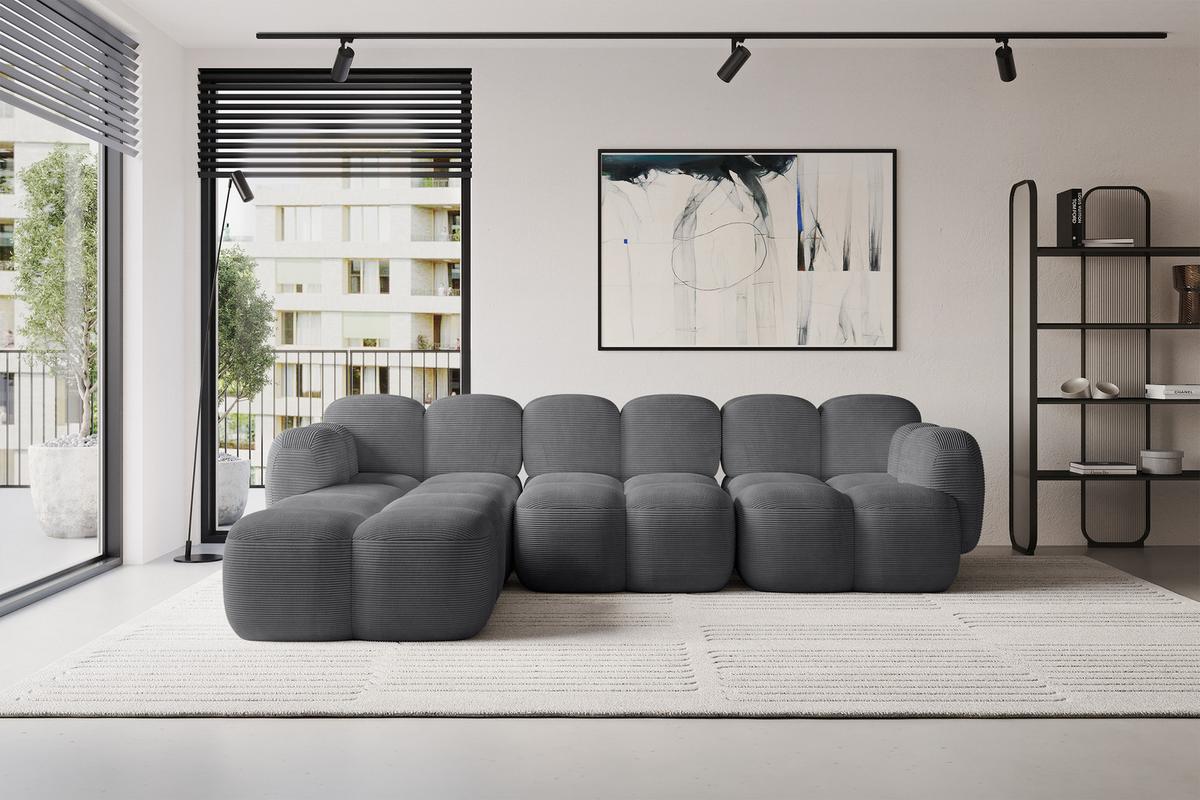 ECKSOFA modulares Sofa Links Miko-L2 302x205x75 Dunkelgrau Cord - Graphitfarben/Schwarz, Holzwerkstoff/Kunststoff (302/205cm) - ALTDECOR