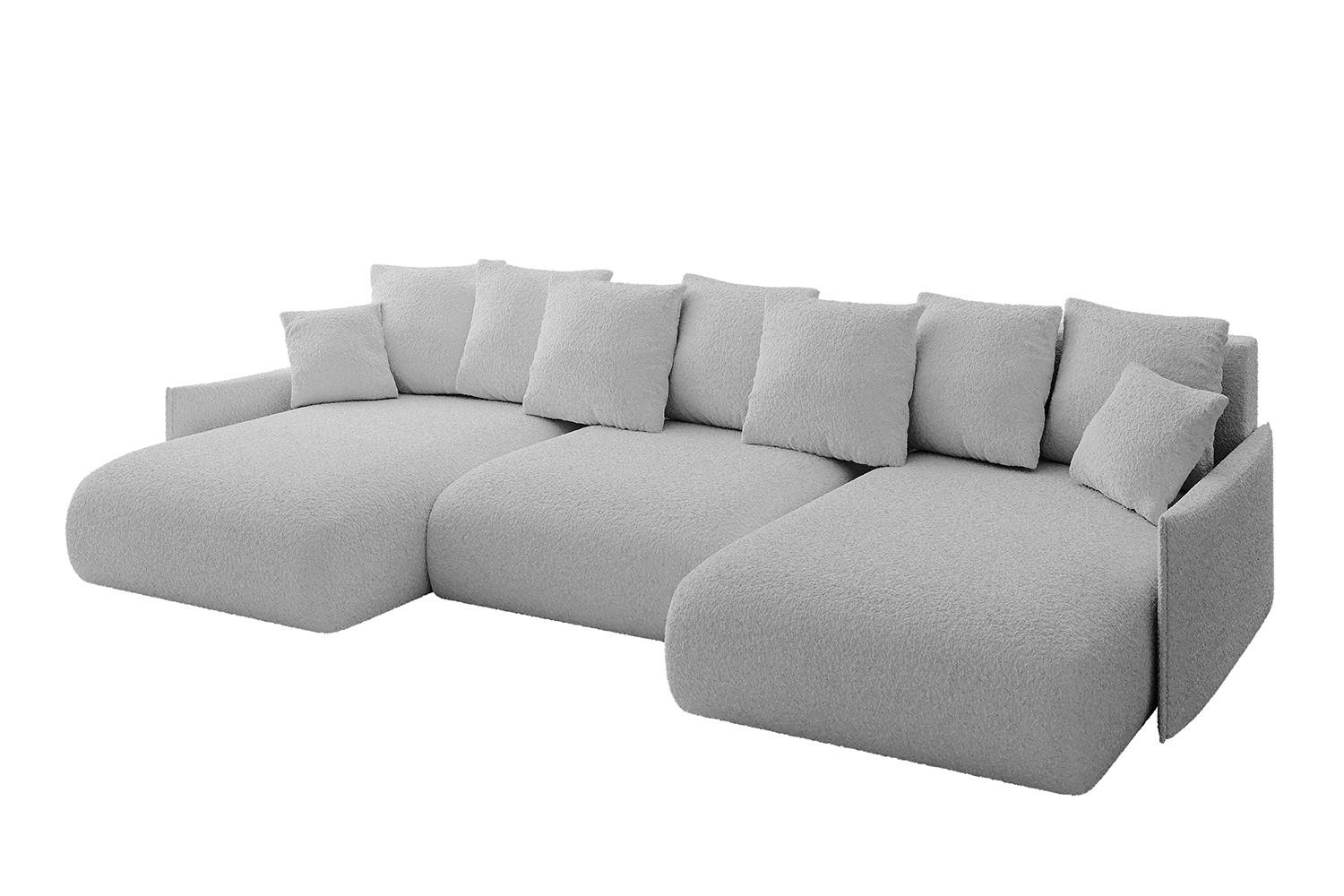 WOHNLANDSCHAFT mit Schlaffunktion und Bettkasten ONESK-U-v1 317x177x72 Hellgrau Bouclé - Hellgrau, Holzwerkstoff/Kunststoff (317/72/177cm) - ALTDECOR