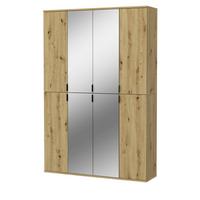 GARDEROBENSCHRANK Eiche Artisan 121 cm, Flurschrank mit Spiegel - Chromfarben/Schwarz, Glas/Holzwerkstoff (121/193/34cm) - Inn.Furn