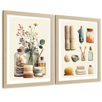 POSTER 2er-Set dekorative Kunstdrucke im für minimalistische Bilder mit Blumen Zen-Poster für entspannende Badezimmer- Leichter Holzrahmen A3 - Beige, Papier (42/29.7/3cm) - Nacnic