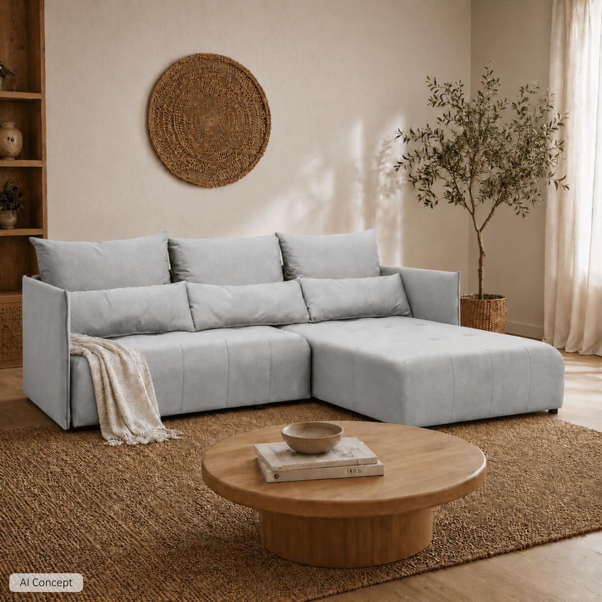 ECKSOFA APOLLO L mit Schlaffunktion und Bettkasten – rechte Seite - Grau, Textil (246/188cm) - Lookway