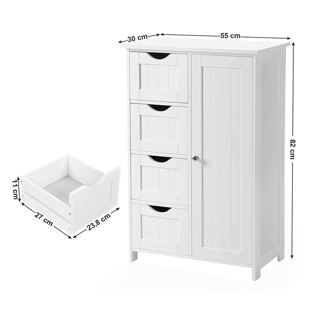 MIDISCHRANK mit 1 Tür und 4 Schubladen - L55cm - Weiß, Holzwerkstoff (30/81/15.5cm) - Calicosy