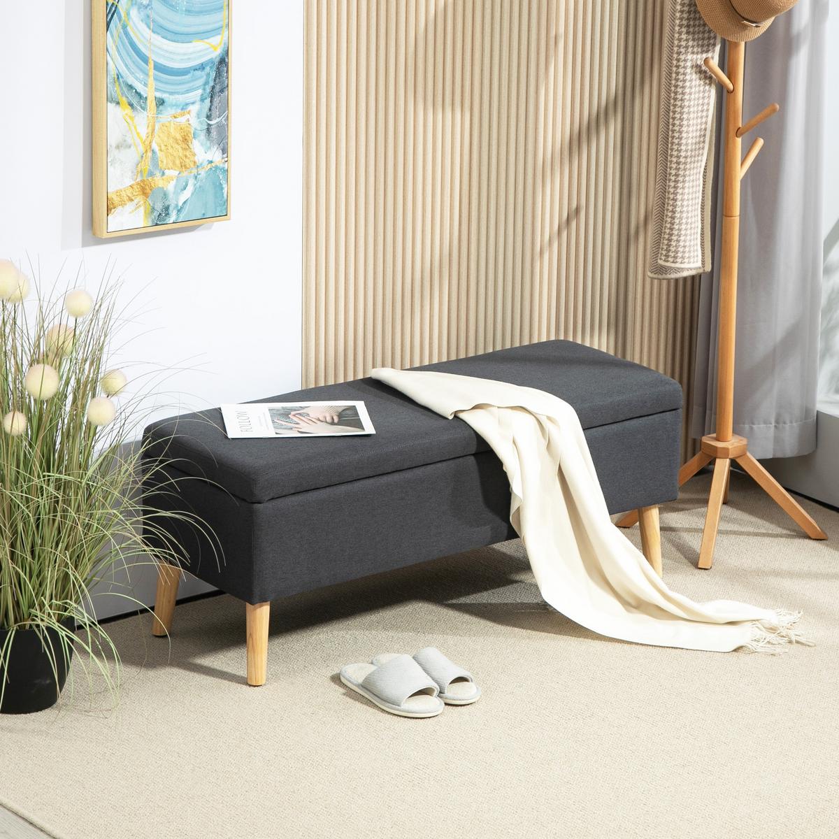 TRUHENBANK scandinavia Truhenbank Polyester Holz - Dunkelgrau, Kunststoff (39/45/110cm) - HOMCOM