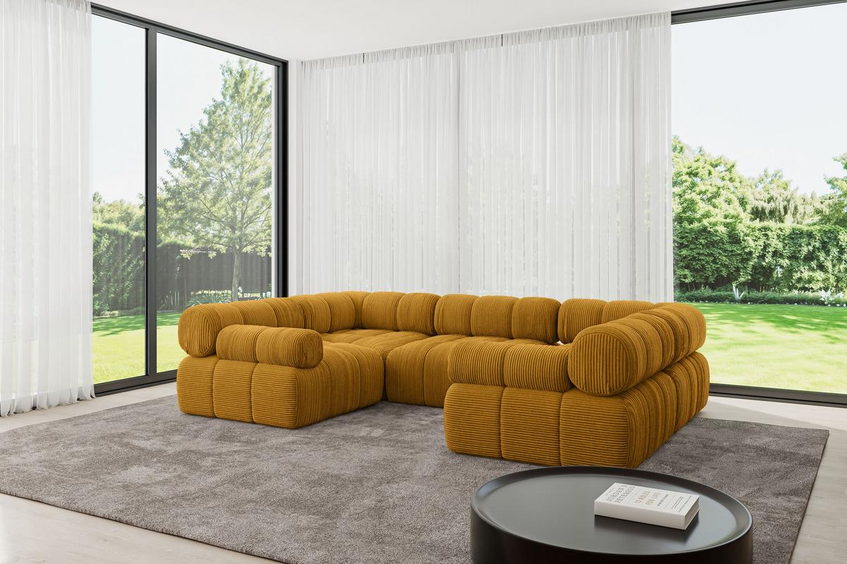 WOHNLANDSCHAFT modulares Sofa Birno-U1 - 285x190x70 cm Senfgelb Cord - Currygelb, Holzwerkstoff/Textil (285/70/190cm) - ALTDECOR