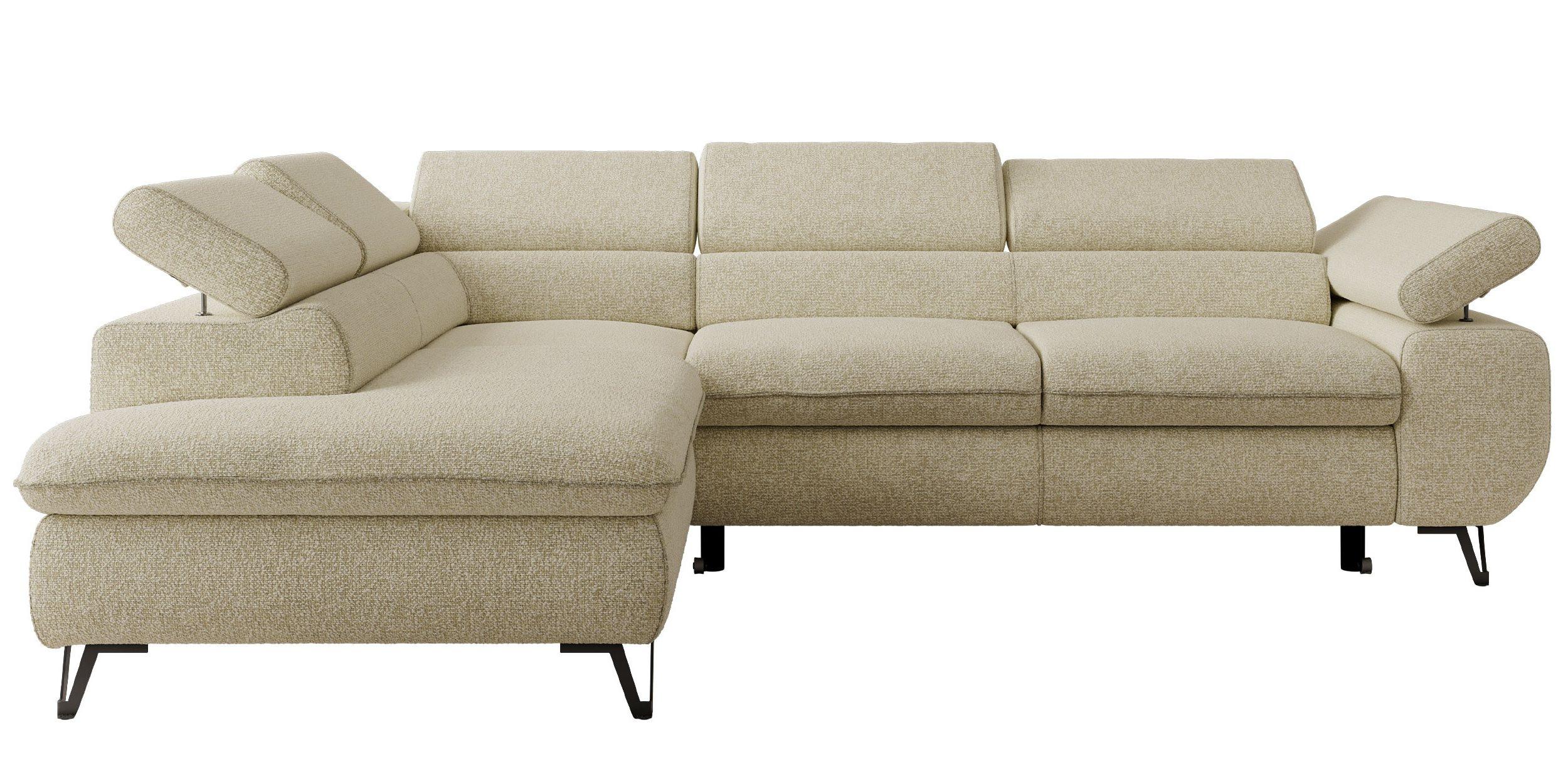 ECKSOFA PABLO L Creme Struktur - Links Seite mit T25 Topper - Creme/Schwarz, Textil/Metall (208/273cm) - MKS