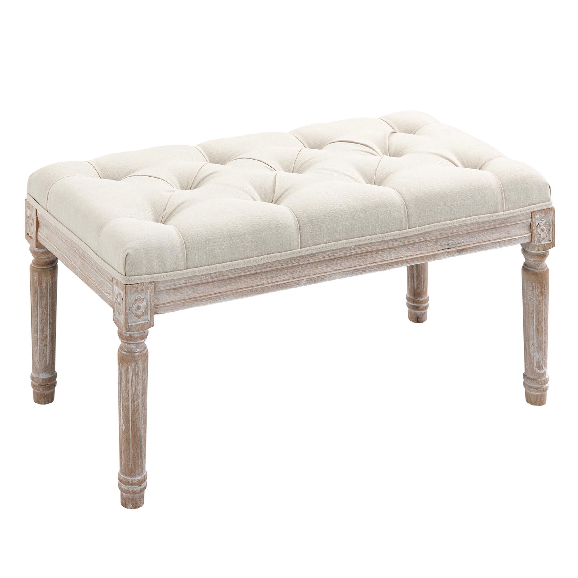SITZHOCKER, Polsterbank mit Leinenoptik, Cremeweiß - Weiß, Kunststoff (40/43/80cm) - HOMCOM