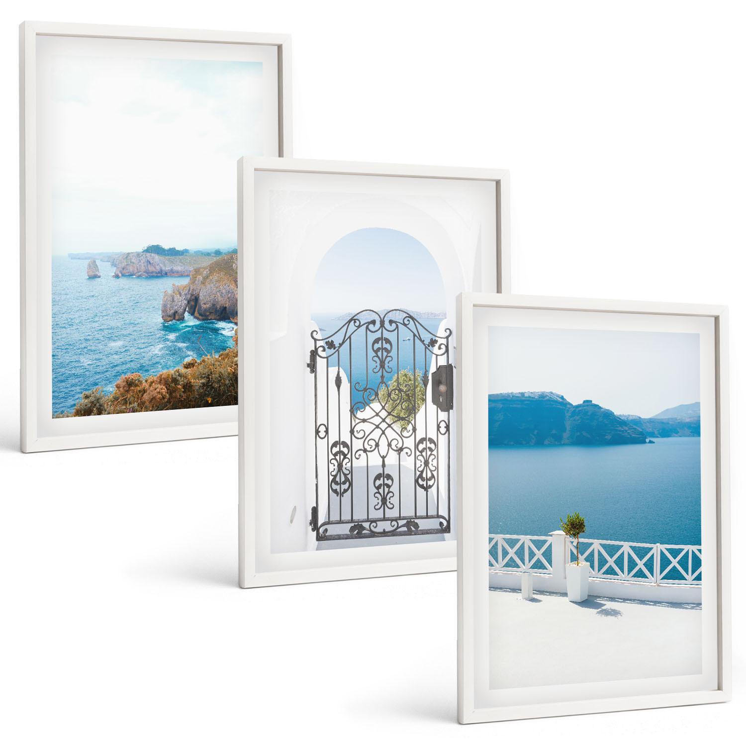 BILDER SET 3er Set - 40x60 cm Weißer Rahmen - Meeresarchitektur Griechenlands - Weiß, Kunststoff (40/60cm) - TULUP