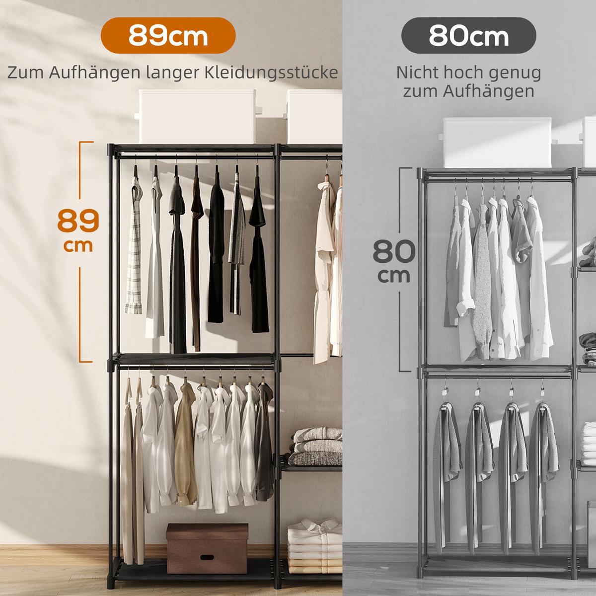 KLEIDERSCHRANK Vliesstoff Stahl Schwarz - Schwarz, Textil (43/185/111cm) - HOMCOM
