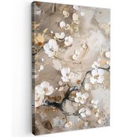 LEINWANDBILD Blumen - Weiß - Gold - Beige - Luxus Deko XXL 80x120 cm - Greige, Textil (80/120cm) - MuchoWow