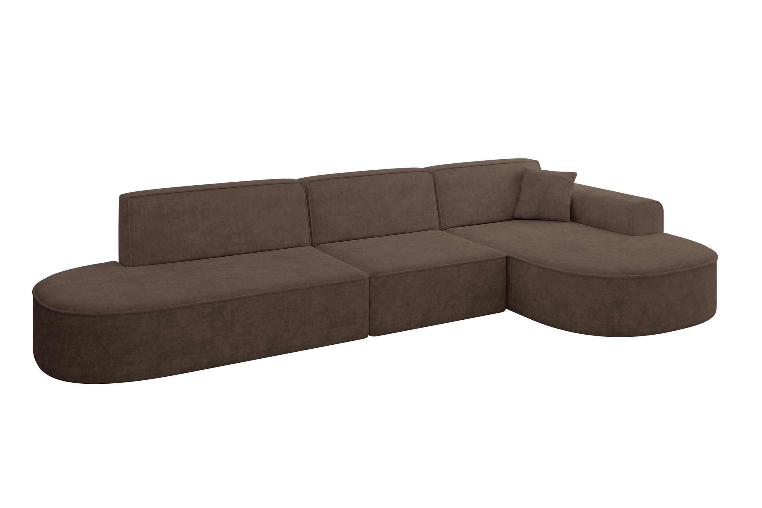 ECKSOFA Ottomane Rechts MARI-L2 - 328x171x79 cm Braun Velours - Schwarz/Braun, Holzwerkstoff/Kunststoff (171/328cm) - ALTDECOR