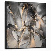 LEINWAND Bilder mit Rahmen - Grau - Luxus - Gold - Marmor - 90x90 - Dunkelgrau, Textil (90/90cm) - MuchoWow