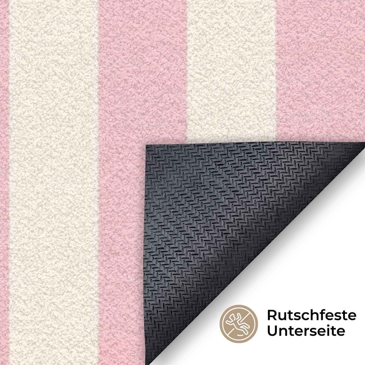 FUSSMATTE Zartrosa – Rot – Streifen – C'est La Vie 150x90 cm - Rosa, Kunststoff (150/0.4cm) - MuchoWow