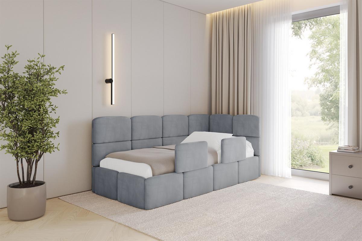EINZELLBETT Jugendbett mit Bettkasten, Links - KIVY 90x200 Grau - Grau, Holzwerkstoff/Textil (90/200cm) - ALTDECOR