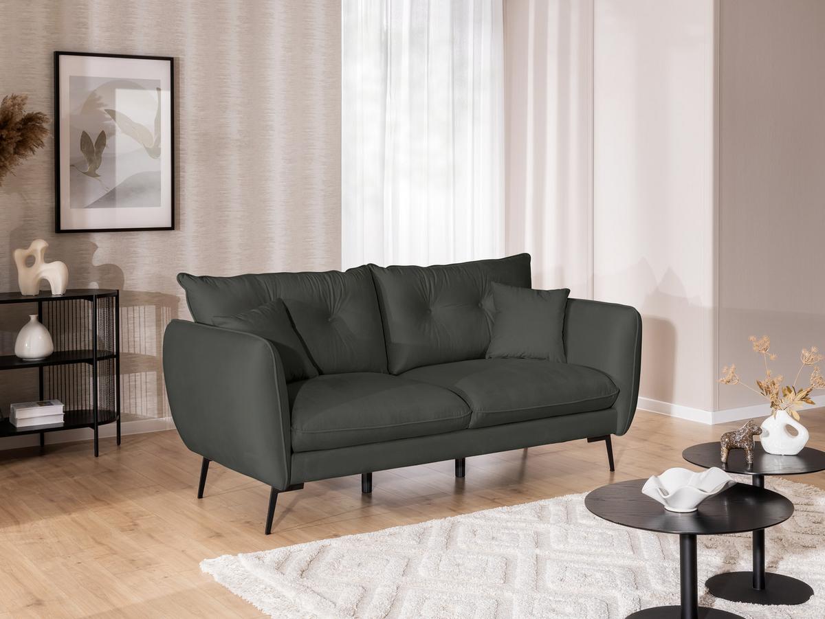 3-SITZER-SOFA Nordloft Dunkelgrau Samt - Dunkelgrau/Schwarz, Holz/Textil (204/86/100cm) - S-Style Möbel