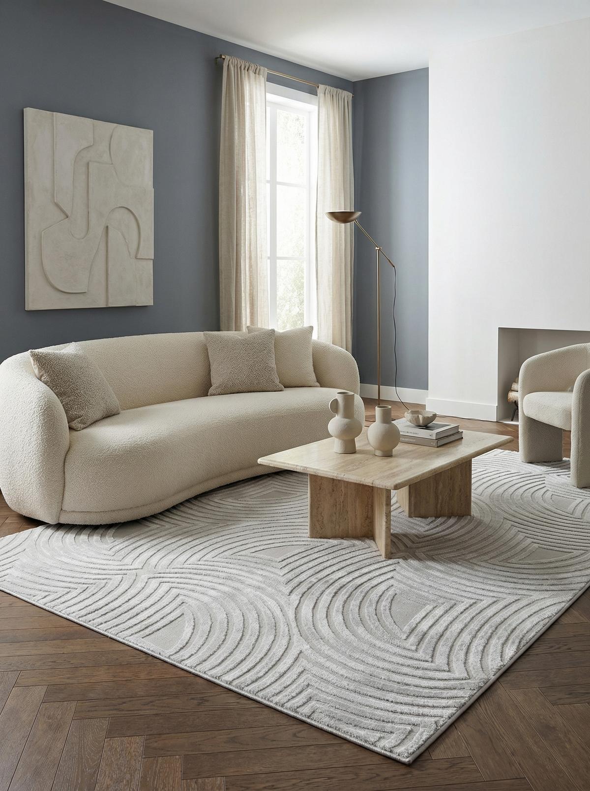 TEPPICH Kurzflor ILLER in Silber, mit 3D-Design, Florhöhe 12 mm, 140 x 200 cm - Silberfarben, Textil (200/140cm) - KADIMA DESIGN