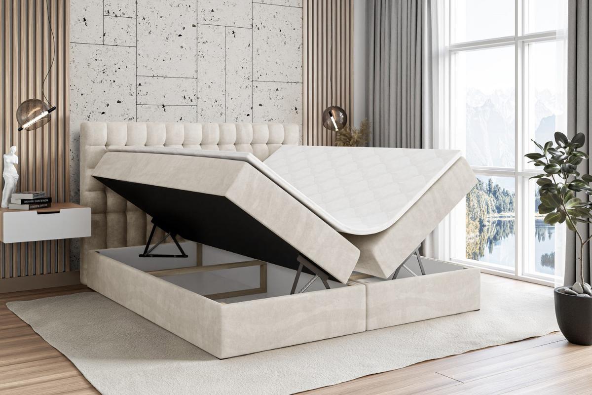 BOXBETT mit H3-Matratze und Lattenrost - VIONE - 140x200 Ecru - Ecru, Holzwerkstoff (140/200cm) - ALTDECOR