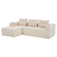 ECKSOFA chenille L-form mit getränkehaltern & 3 kissen - Beige, Textil (258/163cm) - Urban Meuble