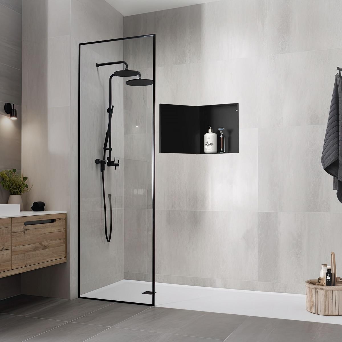 DUSCHNISCHE Edelstahl mit befliesbarer Tür Schwarz 25,5/25,5 cm - Schwarz, Metall (30/10/30cm) - LuxeBath