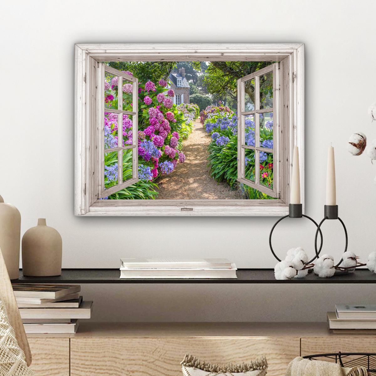 LEINWANDBILD Hortensie - Durchsichtig - Blumen - Sommer - Lila - Weg Wandbild 40x30 cm - Lila, Textil (40/30cm) - MuchoWow