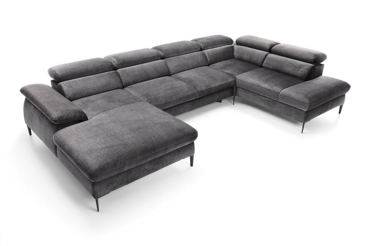 WOHNLANDSCHAFT MESTO Grau Velours-Stoff mit Schlaffunktion - Grau, Holz (353/94/182cm) - MASSENO