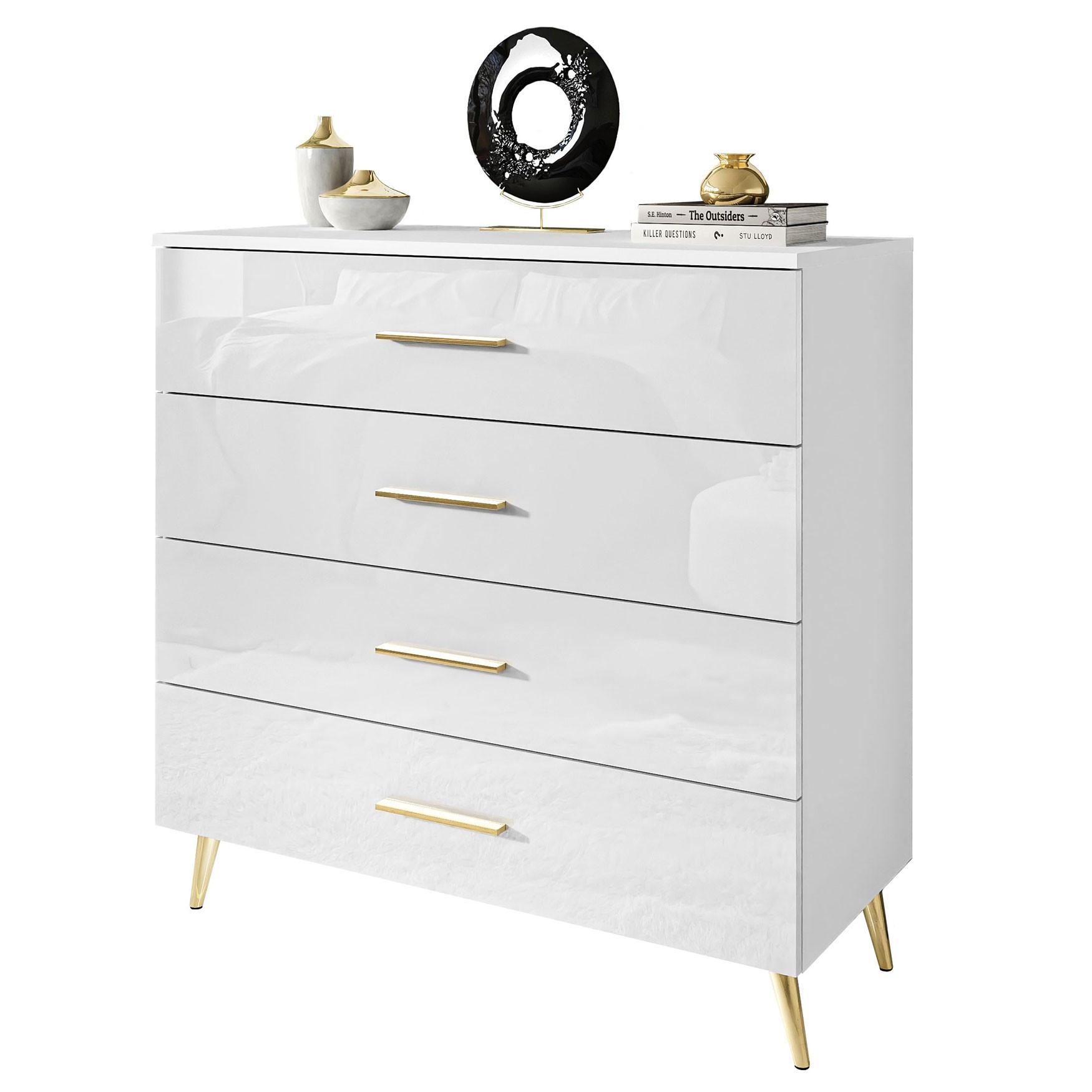 KOMMODE AURA GRIFFE mit Schubladen Beinfarbe – Gold - Goldfarben/Weiß, Holzwerkstoff (95/90/40cm) - Lookway