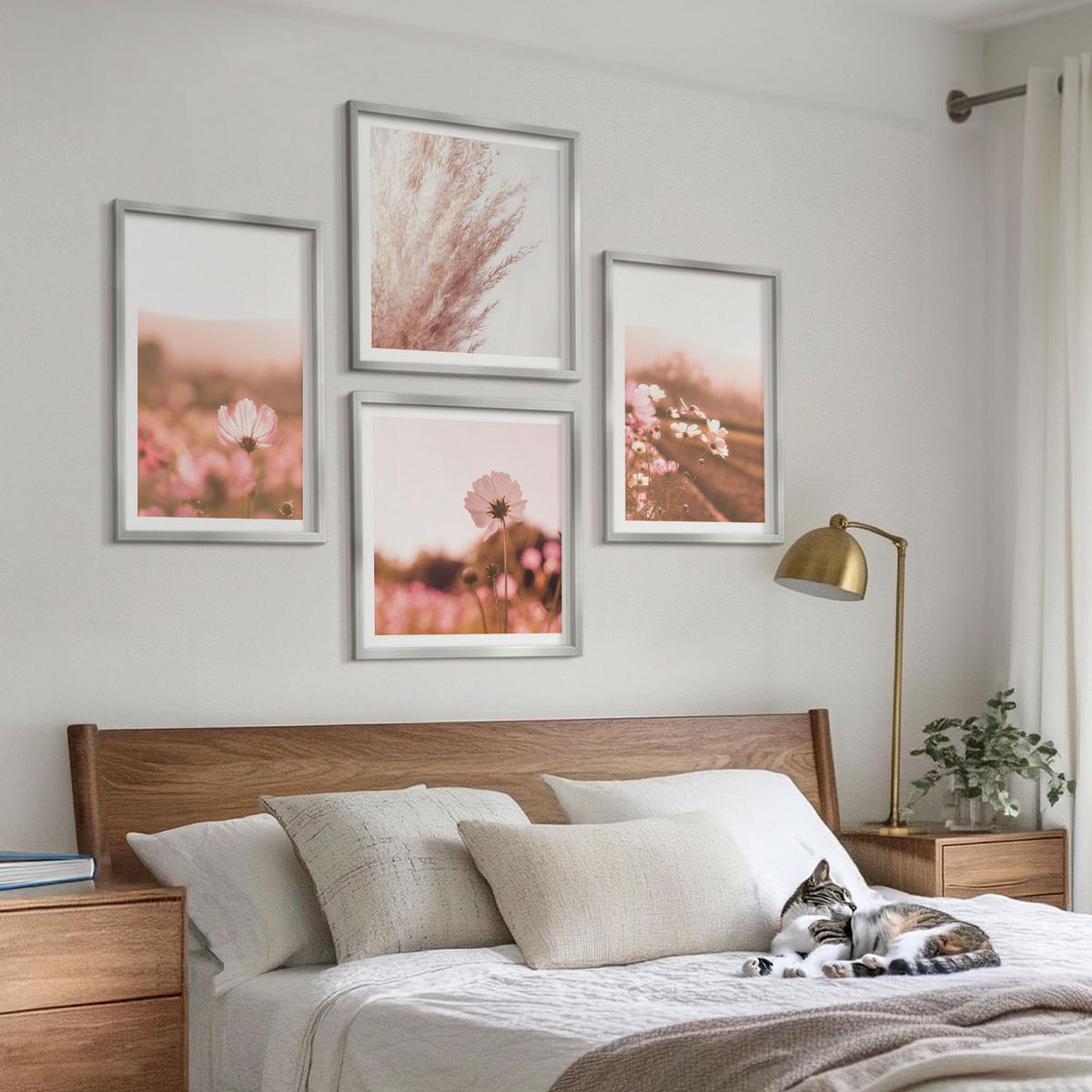 BILDER SET 4er Set - 50x50 cm & 40x60 cm Silberner Rahmen - Wildblumen auf den Wiesen im Sommer - Silberfarben, Kunststoff (50/50cm) - TULUP