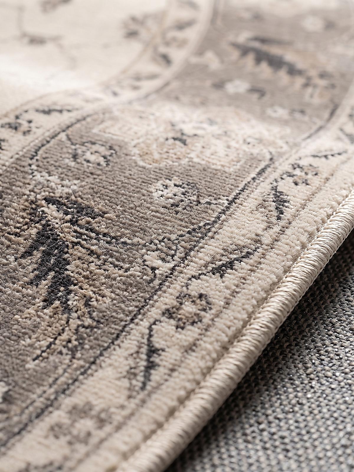 TEPPICH Kurzflor, waschbar, mit floralen Ornamenten, aus Polyester, VERNANTE in Beige-Grau, Ø 120 cm - Beige, Textil (120/120cm) - KADIMA DESIGN