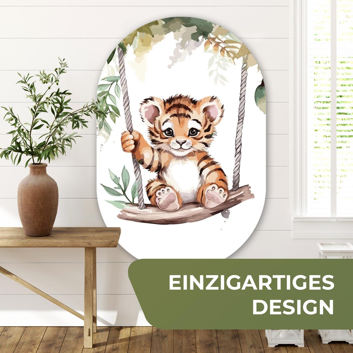 WANDBILD Tiger - Tier - Kinder - Dschungel Deko Groß 80x120 cm - Dunkelorange, Kunststoff (80/120cm) - MuchoWow