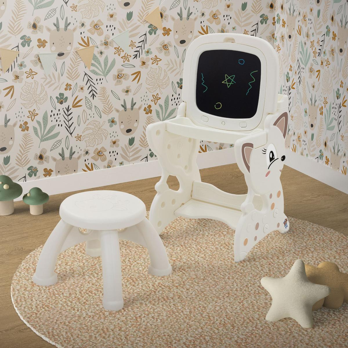 KINDER MALTISCH Weiß mit Hocker - Weiß, Kunststoff (41/76/45cm) - Joyz