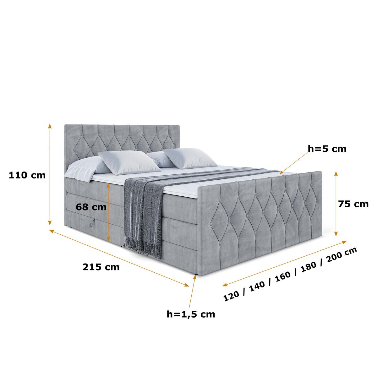 BOXSPRINGBETT VELANTO-Z KING - 180 x 200 - H3/H4 - Grau - Grau, Holzwerkstoff (180/200cm) - ALTDECOR