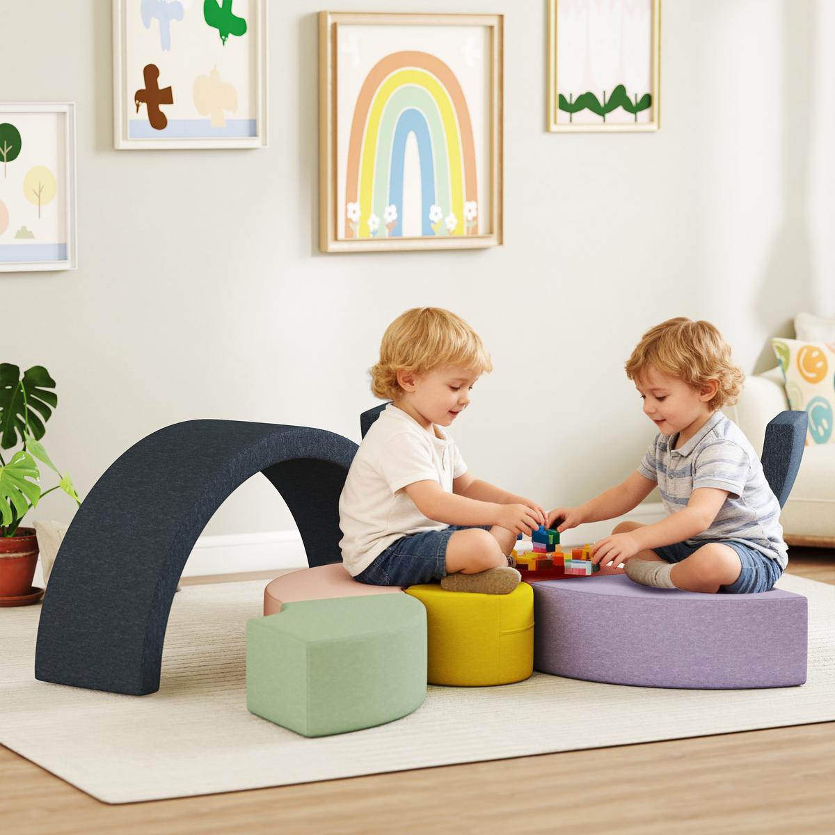 SCHAUMSTOFF-BAUSTEINE 7er-Set Kinder Softbausteine mit Cord-Optik - Multicolor, Textil (107/107cm) - AIYAPLAY
